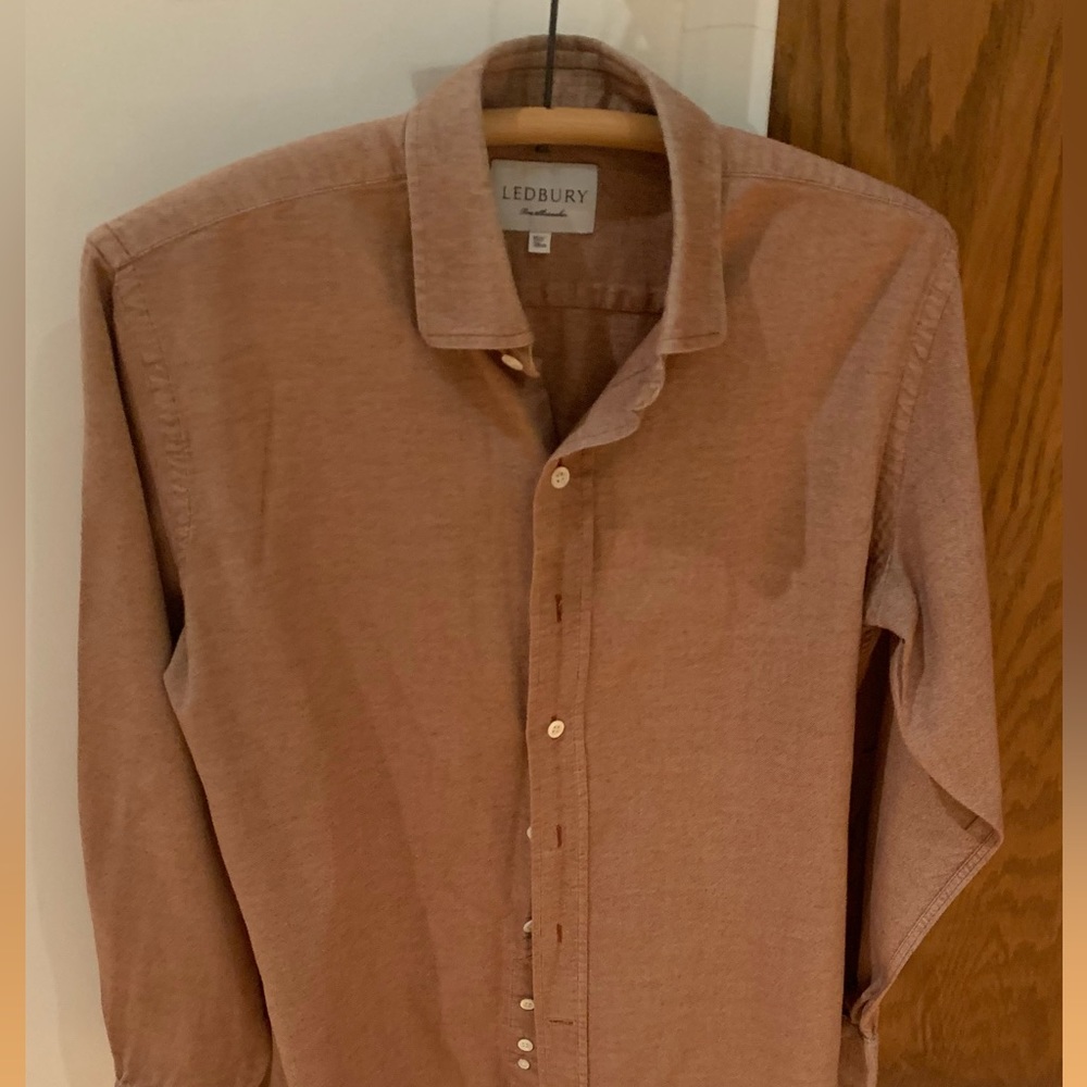 Ledbury, burnt orange brushed cotton button down shirt